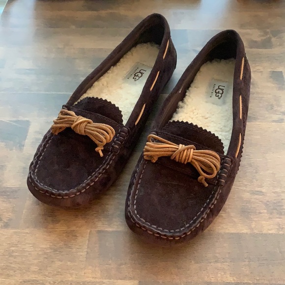 UGG Shoes - UGG Meena Suede Moccasin Slippers Sheepskin Lining